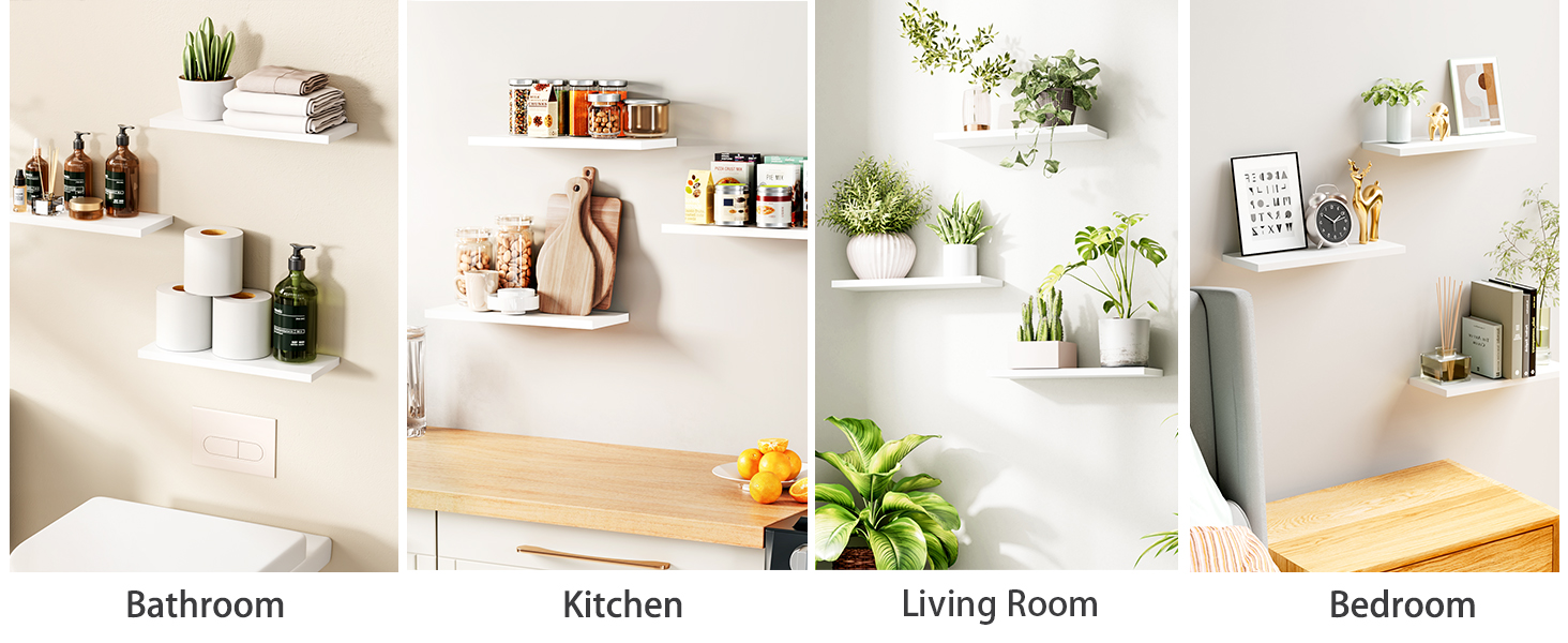 Набір полиць настінних OUDIE білі (3 шт), плаваючі полиці для вітальні, кухні, спальні, офісу, коридору 15x40x1.5 см
