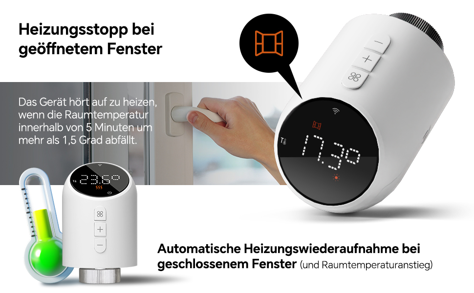 Розумний термостат для радіатора Beok WiFi з керуванням через Tuya, Google Assistant та Alexa, живлення від батарейок