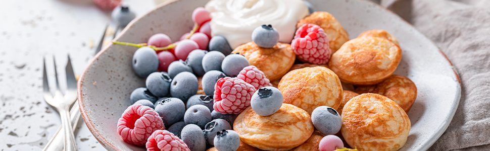 Авемоз-чавунна сковорода Poffertjes-сковорода для млинців - 19 міні-сковорідок для млинців з яйцями - включаючи сир. Масляна кисть, дар