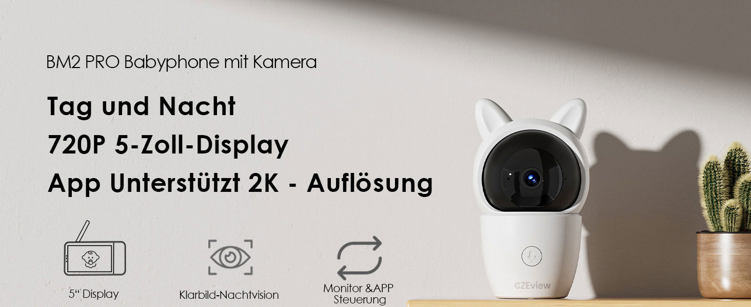 Відеоняня з камерою 2K HD Wi-Fi Babyphone з додатком, 360° огляд, 4x Zoom, нічний режим, датчик руху/плачу/звуку, термометр, чорний - 1 камера