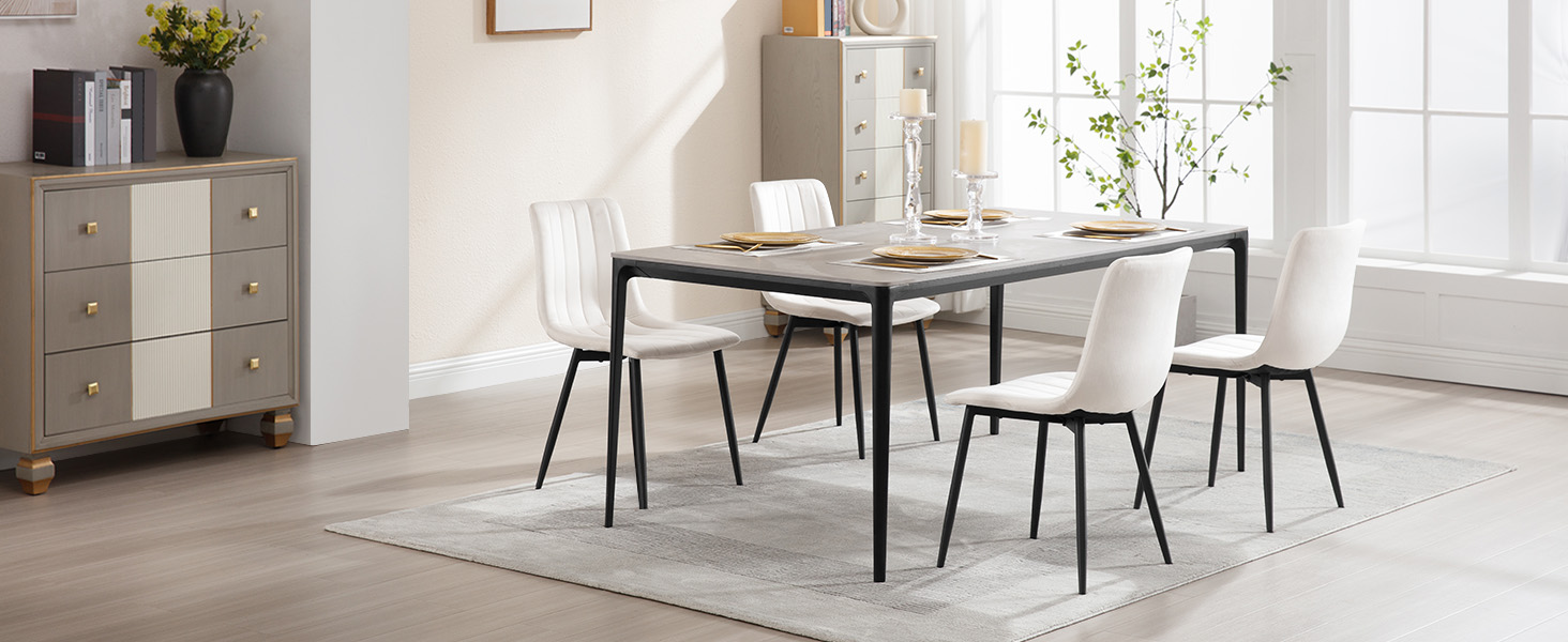 Набір обідніх стільців 6 шт. для кухні, вітальні, спальні. М'які стільці з металевими ніжками, оксамитова сидіння, темно-сірий колір.