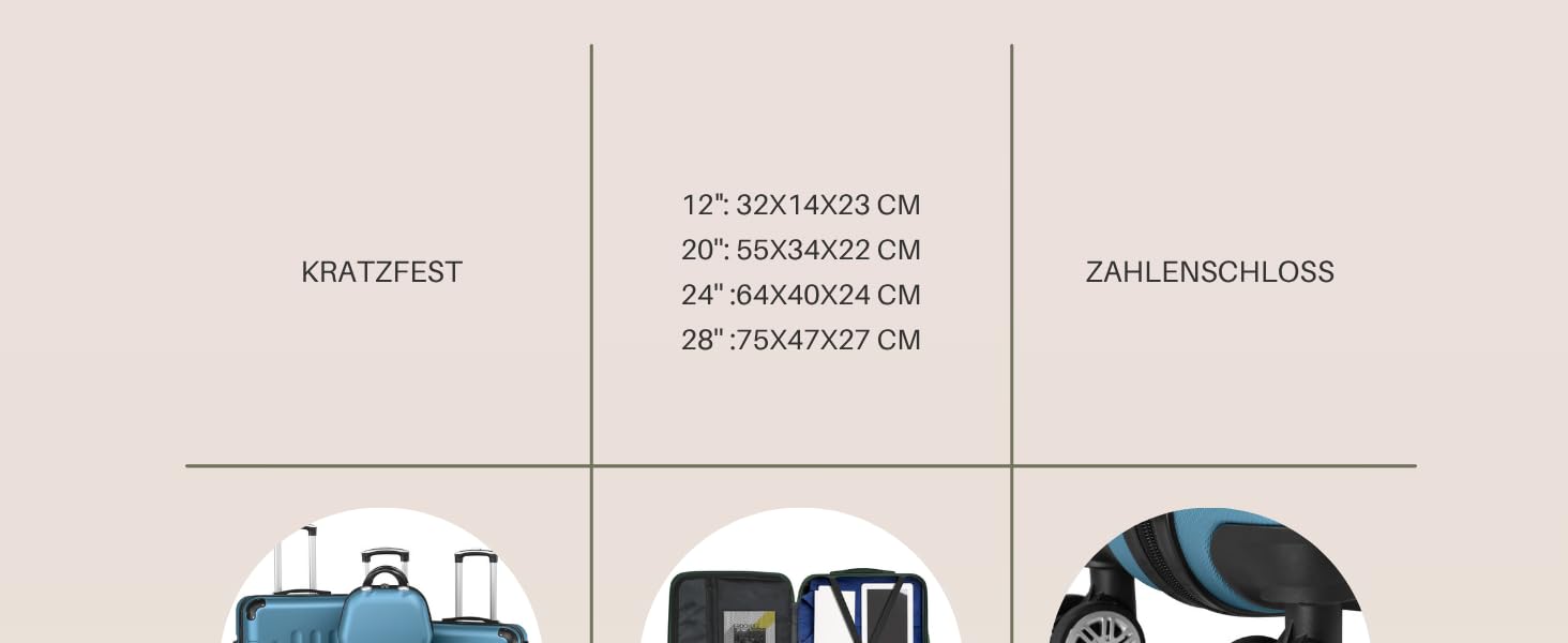 Набір валіз LALAHO 4 шт. з косметичними сумками, ABS, Navyblue (Синій, смужки)