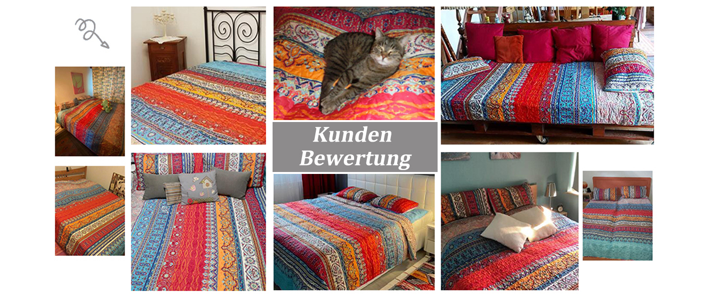 Постільна покривало WONGS BEDDING Boho 3-предметний комплект (220x240 см) з 2 наволочками 50x70 см, стібана ковдра з мікрофібри для спальні та дивана, Беміс