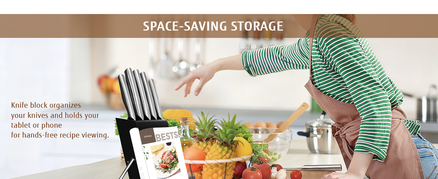 Набір ножів Hecef 6 предметів з підставкою, нержавіюча сталь, кухонні ножі, ергономічні ручки, подарункова коробка