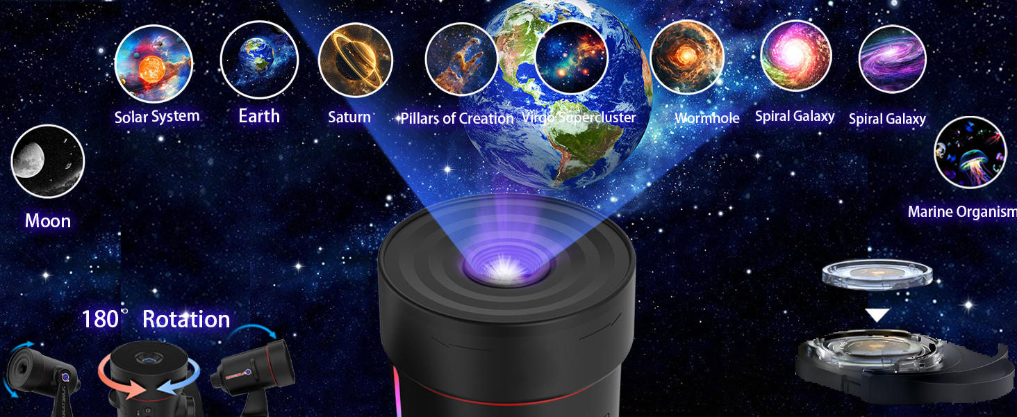 Проєктор зоряного неба VanSmaGo 8 покоління Sternenhimmel Galaxy: Планетарій, нічник HD, обертання 360°, таймер