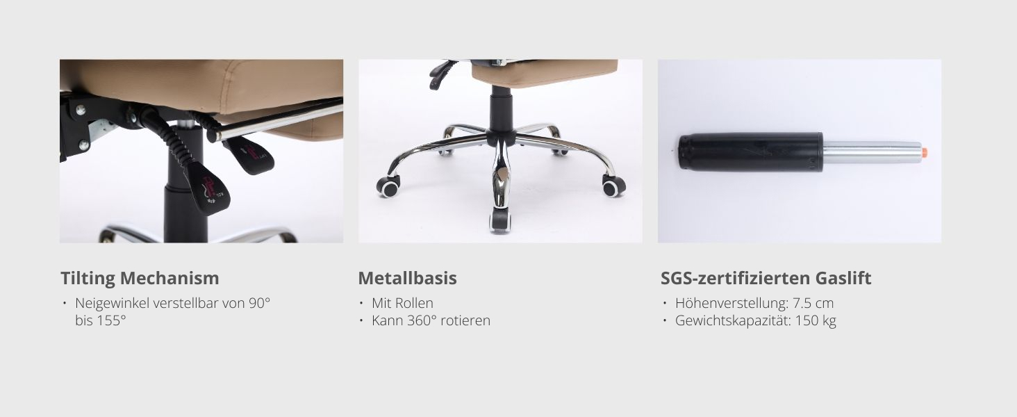 Крісло шеф-кухар SEEDWAVE з підставкою для ніг, офісне крісло, 150 кг, широке сидіння, спинка регулюється під кутом 155°