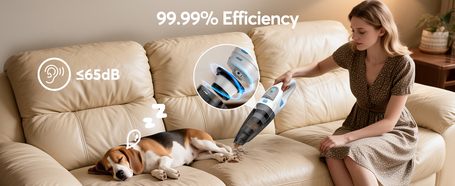 Акумуляторний ручний пилосос для авто та дому, 25000Па, бездротовий з HEPA-фільтром та набором насадок, білий