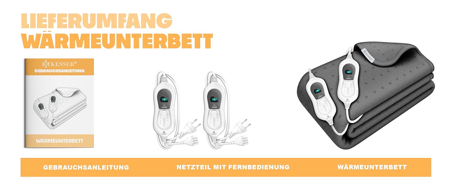Електрична підігріваюча ковдра KESSER® з двома зонами нагріву та автовимкнення | 3 температурні режими | Підігріваюча підстилка для ліжка | М'яка флісова ковдра білого кольору (160 x 140 см)