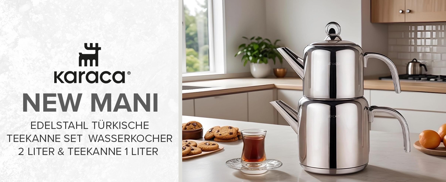 Набір для заварювання чаю Karaca New Mira: турка, чайник 1л, чайник 2л з нержавіючої сталі, сумісний з індукцією, миється в посудомийній машині