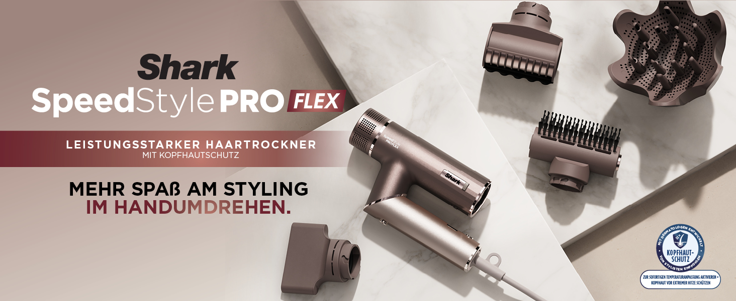 Фен Shark SpeedStyle Pro FLEX: потужний, з 4 насадками, для всіх типів волосся, Mocha Silver HD542EU
