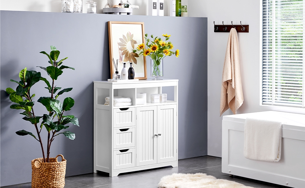 Шафка для ванної кімнати Yaheetech з 3 висувними ящиками та 1 дверцятами, регульована полиця, для ванної, кухні, коридору, білий, 80,5 x 30 x 86,5 см