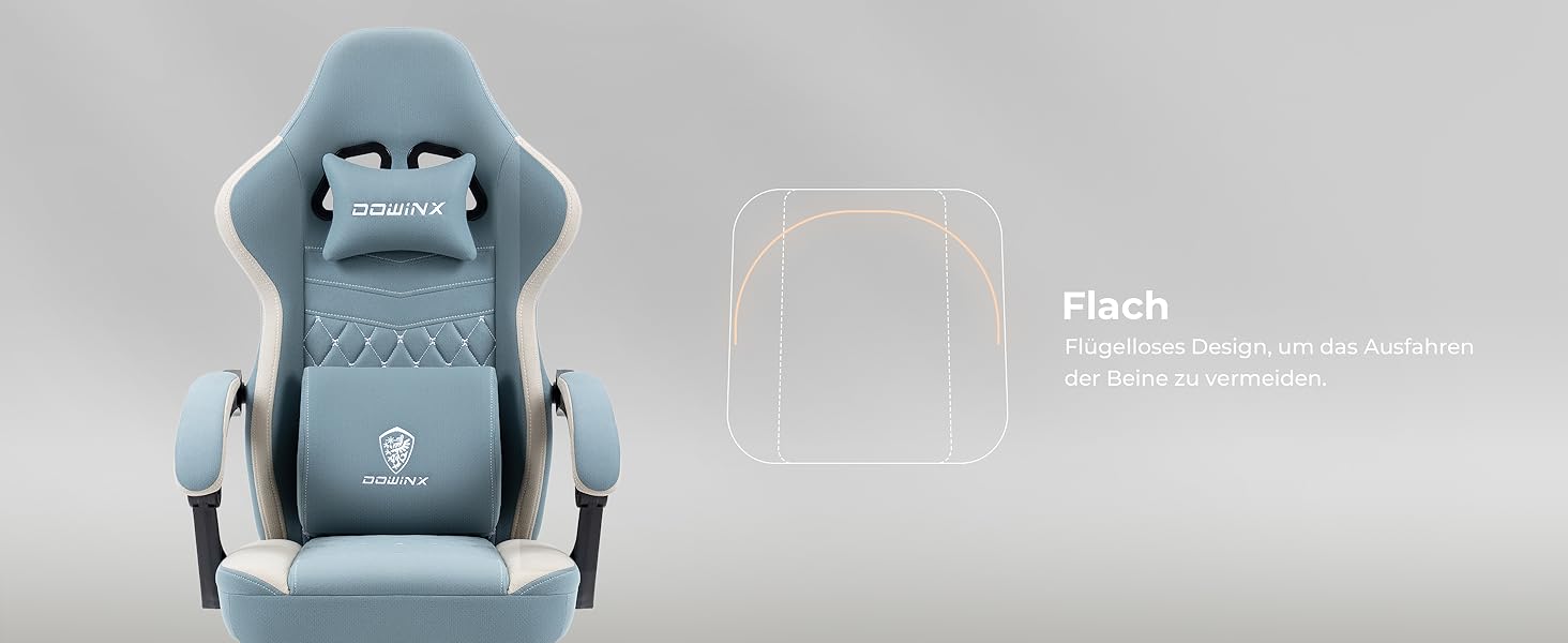 Ігровий крісло Dowinx з тканинною оббивкою, гелевою подушкою та пружинним блоком, ергономічний офісний крісло з підніжкою, крісло-масажер для геймерів, для дорослих (Блакитний)