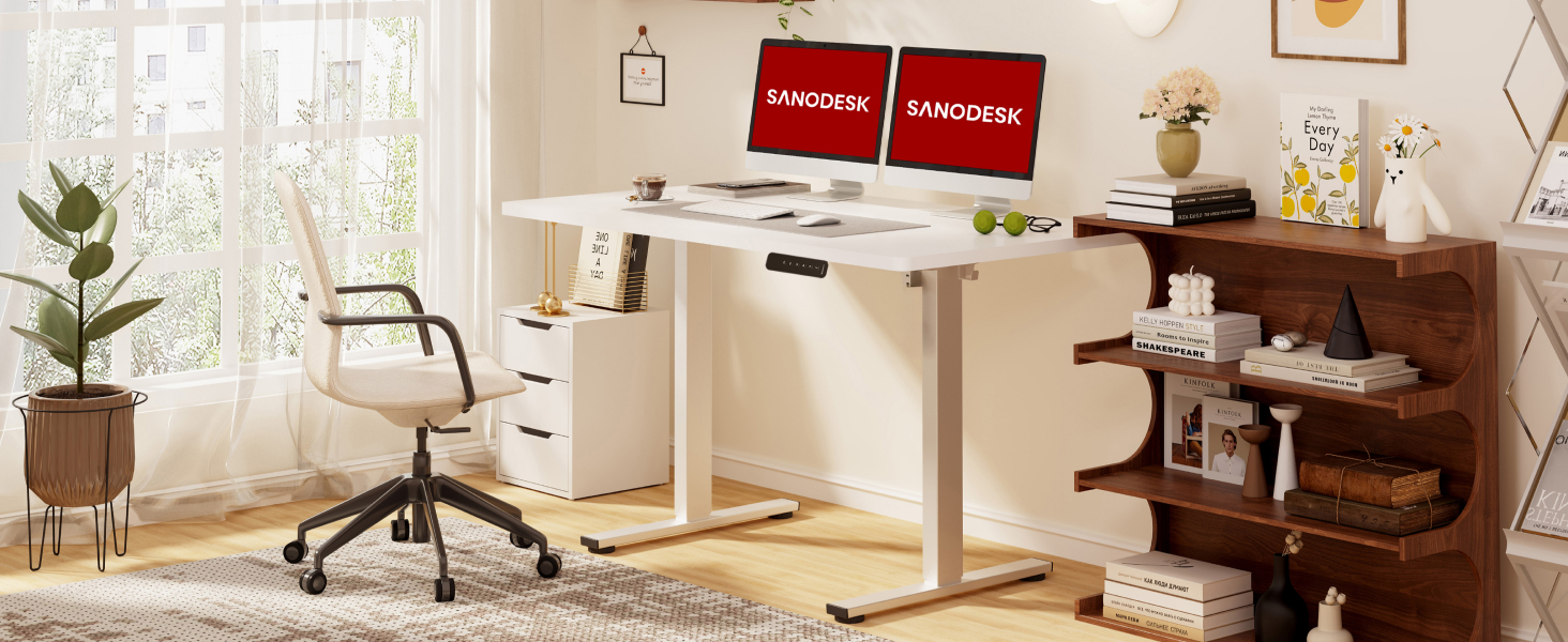 Регульований стіл Sanodesk 110x60 см з суцільною стільницею - компактний стоячий стіл для маленьких приміщень, ергономічний та стильний, білий