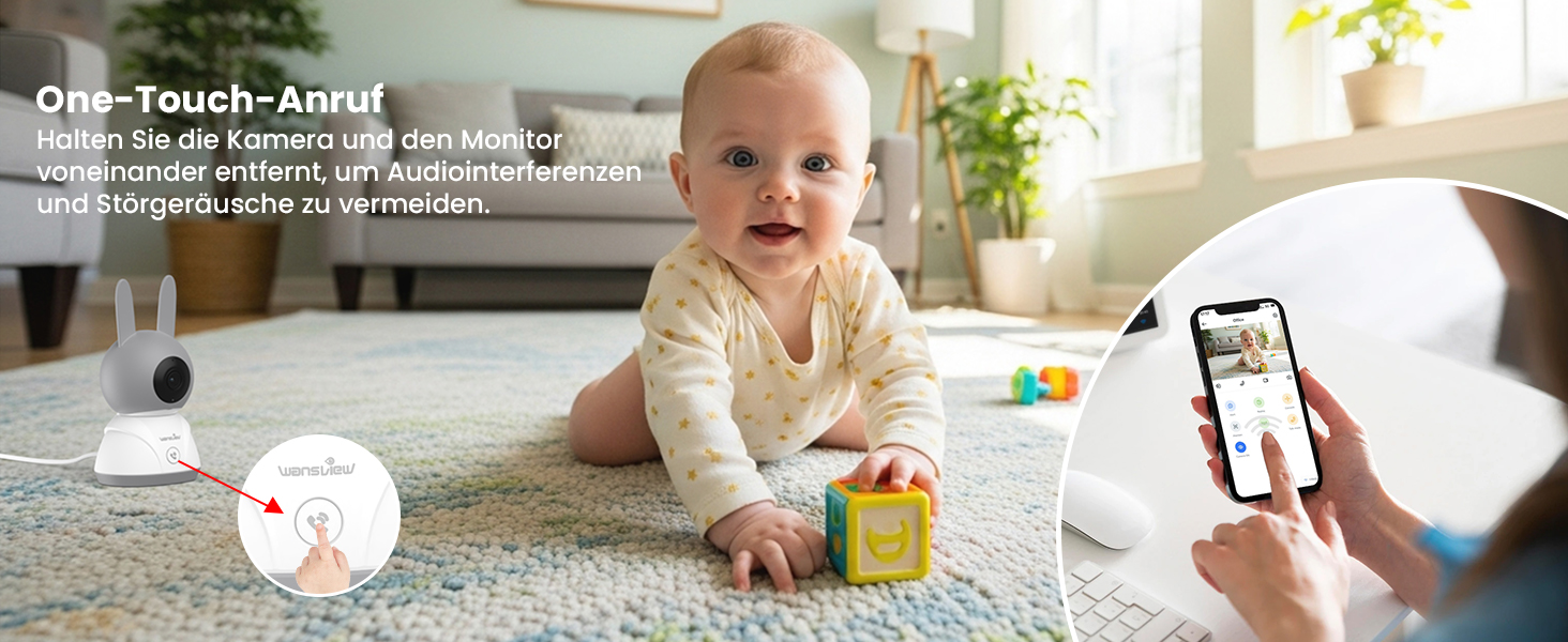 Відеоняня Wansview з камерою 1080P, Wi-Fi 2.4/5 GHz, нічна зйомка, датчик руху/звуку, двосторонній зв'язок, відстеження, контроль температури