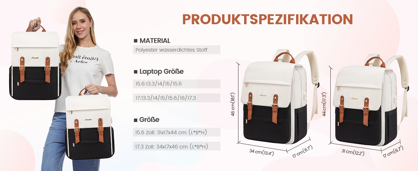 LOVEVOOK Рюкзак для жінок, рюкзак для ноутбука 15.6 дюймів, водонепроникний, для роботи, навчання, подорожей, стильний, бежевий & кавовий колір