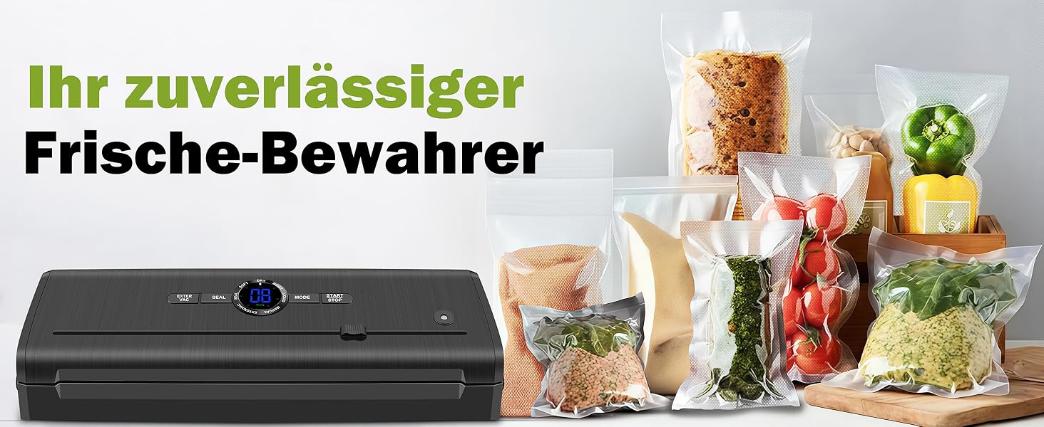 Вакууматор для продуктів 7 в 1, професійний вакуумний пакувальник з подвійним швом, цифровим таймером та різаком, комплект з 50 пакетами (Чорний)