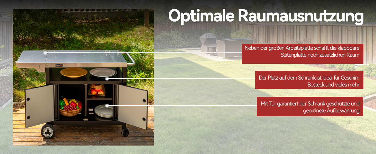 Royal Gourmet Grillwagen: гриль-візок з відкидним столиком, шафкою та нержавіючою сталевою поверхнею