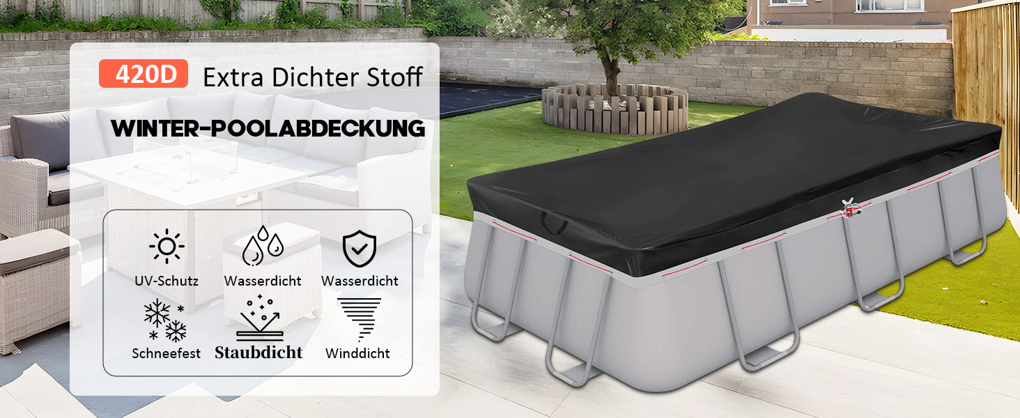 Кругле покривало для басейну Poolabdeckung 420D Ø310 см для басейнів Ø260-305 см, водонепроникний захисний тент з люверсами