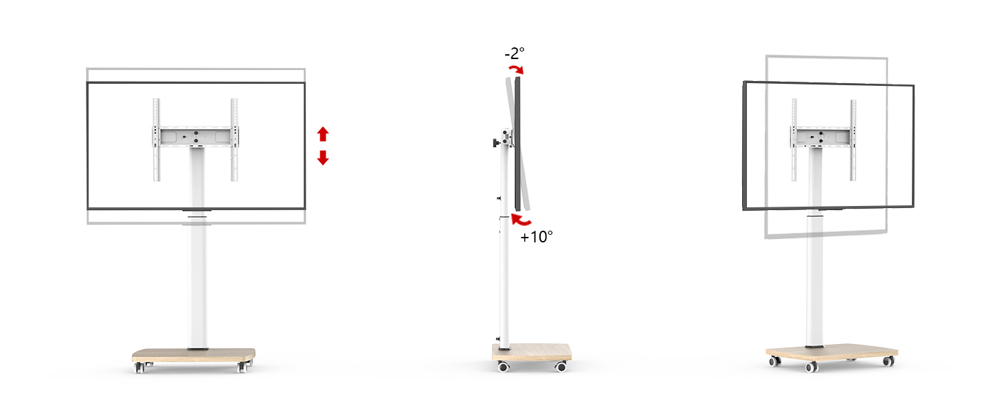 Підставка для телевізора на колесах з полицею, для телевізорів 32-65 дюймів, до 35 кг, поворотна на 90°, регульована по висоті, VESA 400x400mm (Білий+Натуральний колір)