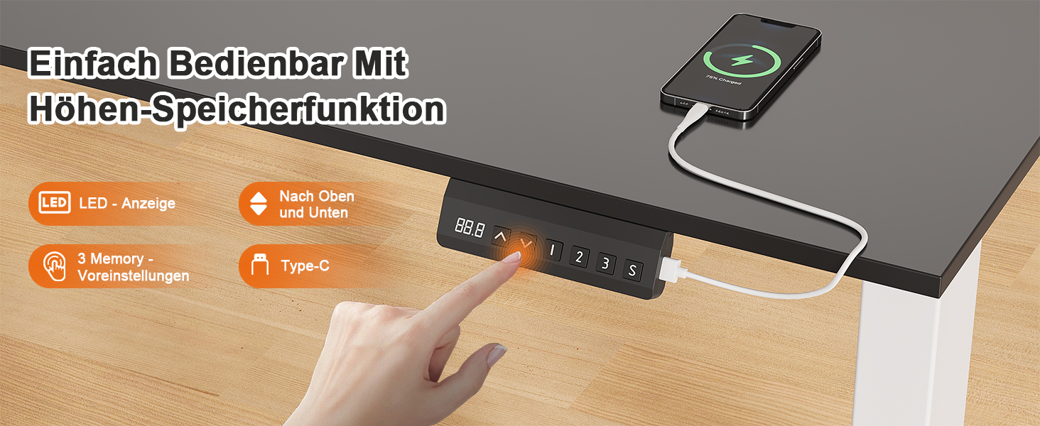 Регульований стіл JUMMICO з міцним підйомним механізмом (2 мотори, 3 пам'яті) 100x140 см, білий