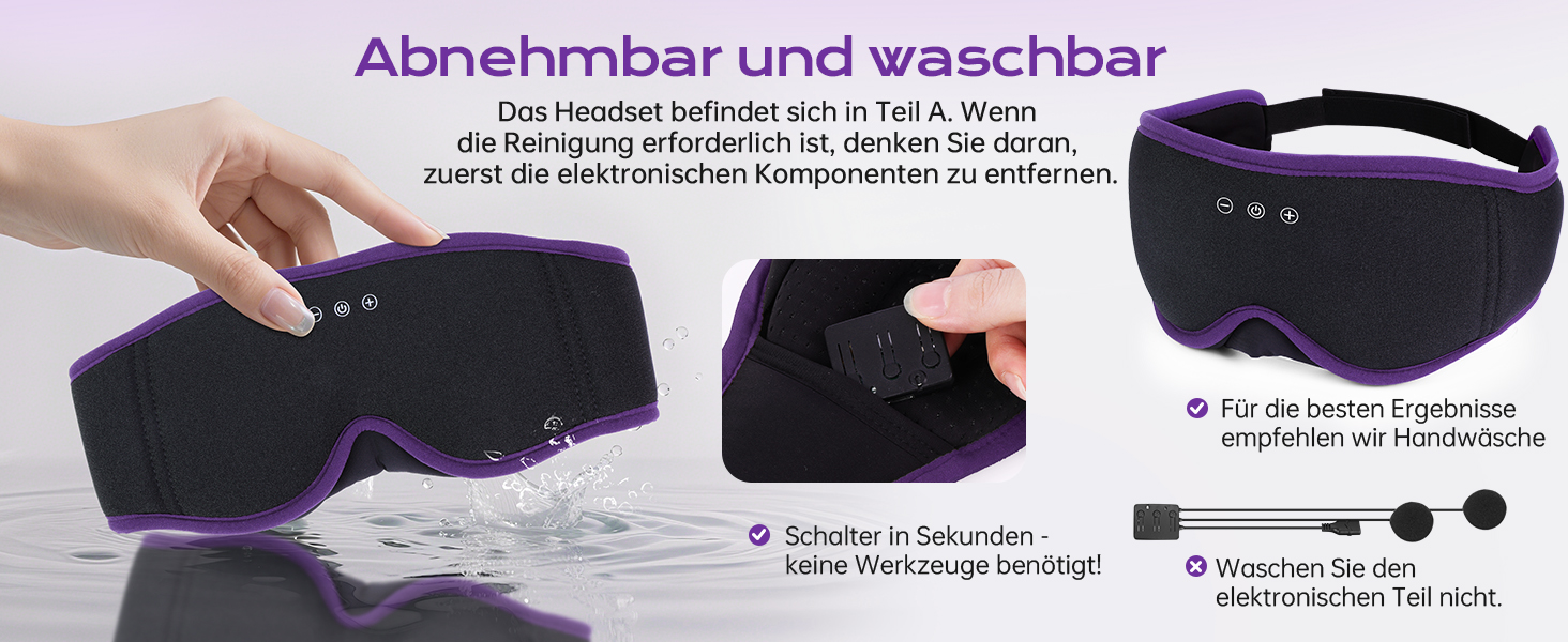 Маска для сну 3D Bluetooth з навушниками LC-Dolida для жінок та чоловіків, повна світлоблокада, комфорт на всю ніч. М'які навушники для сну під час подорожей, в ліжко (фіолетова)