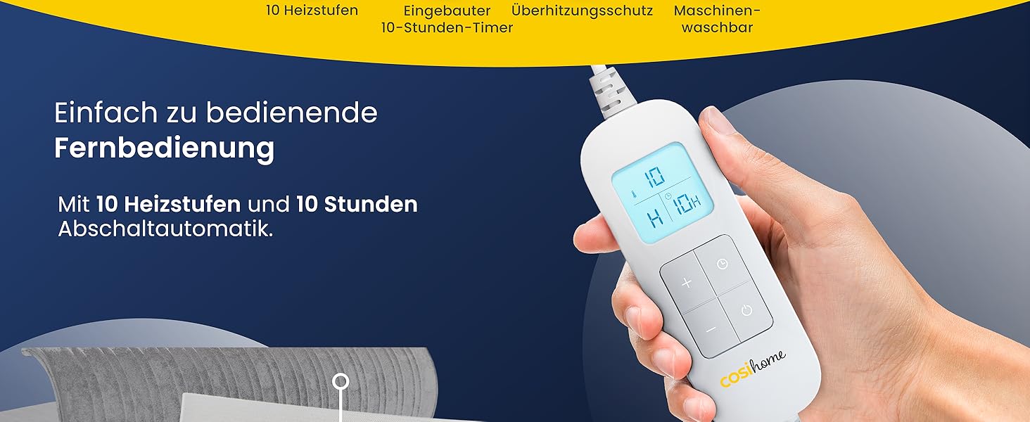 Електрична ковдра Cosi Home 180x130 см з таймером, захистом від перегріву та 10 рівнями нагріву - Кремовий колір