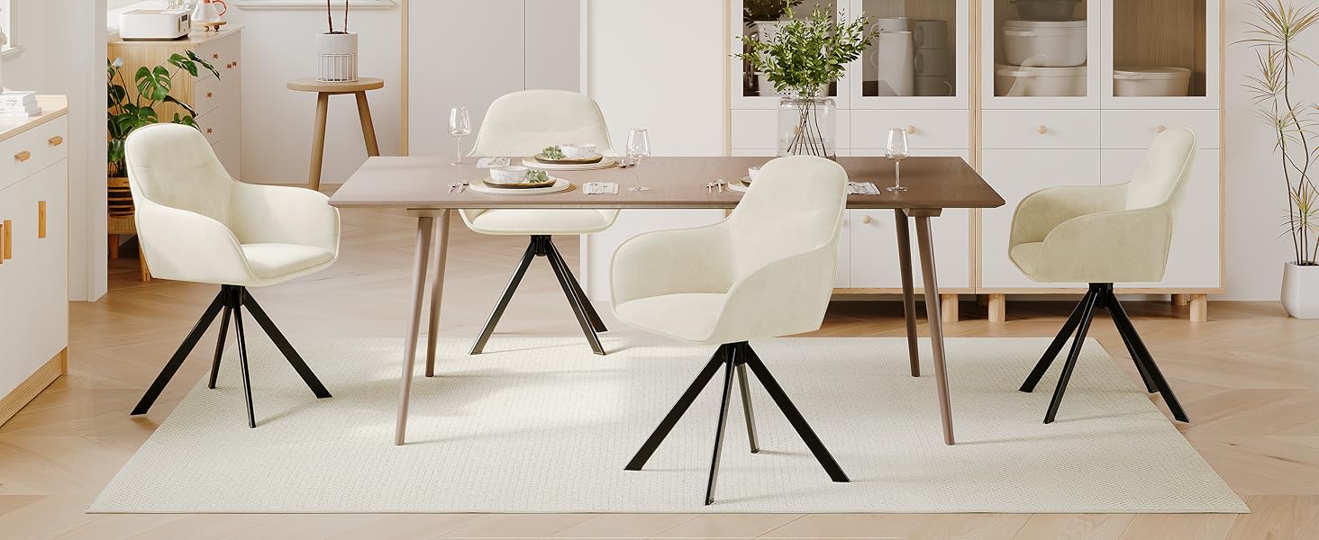 Обідній крісло з підлокітниками для кухні, їдальні, офісу (6 шт., кремово-білий)