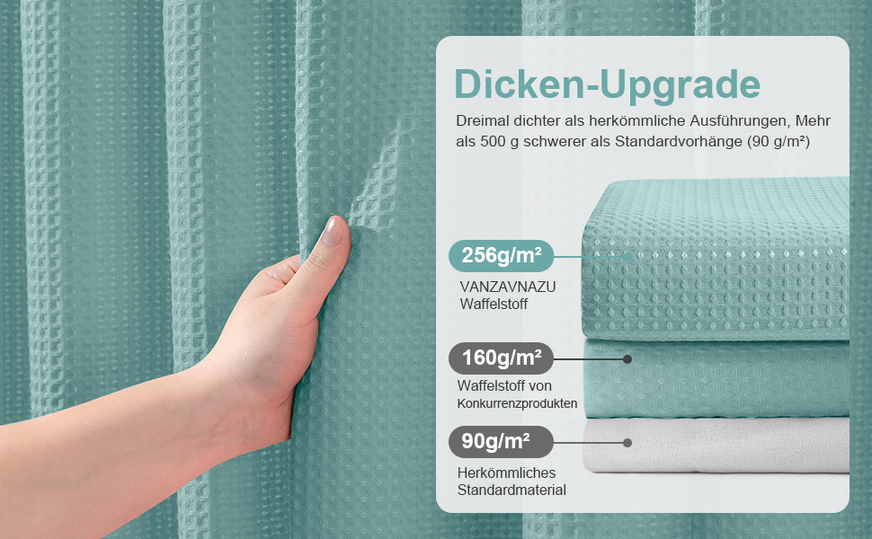 Шторка для душу з льону з металевими кільцями, тканинна, текстильна, для ванни, антигрибкова, водонепроникна, важка, для ванної кімнати, 182 x 182 см (Морська синя) (Вафля - Турквіс, H214 x B182 см (1 шт))