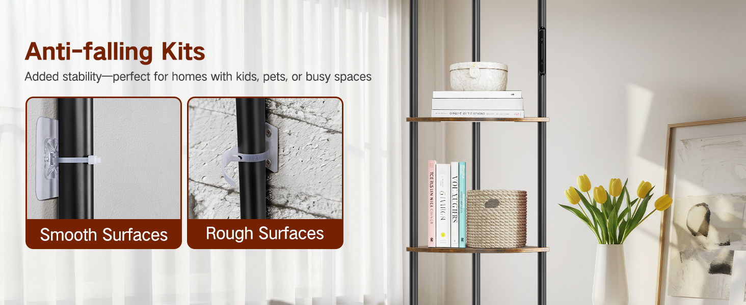 LED торшер з полицею, 3 режими світла, димування (сенсор/пульт), кутова полиця 5 рівнів, вузька книжкова шафа для вітальні, спальні, офісу, чорний