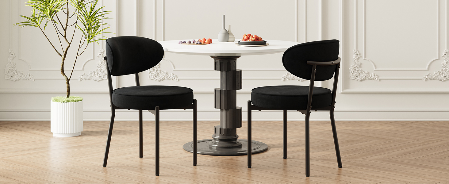 Обідні стільці COLAMY з м'яким сидінням 10 см – Сучасні стільці з плюшевої тканини Teddy, міцний металевий каркас, для кухні та вітальні, білий (чорний, набір 2 шт.)