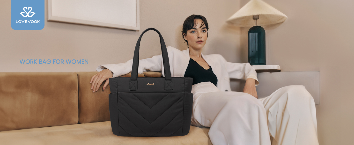Сумка для ноутбука LOVEVOOK 15.6 дюймів, жіноча: шопер, велика робоча сумка, сумка-шоппер, для навчання, офісу, школи, чорна
