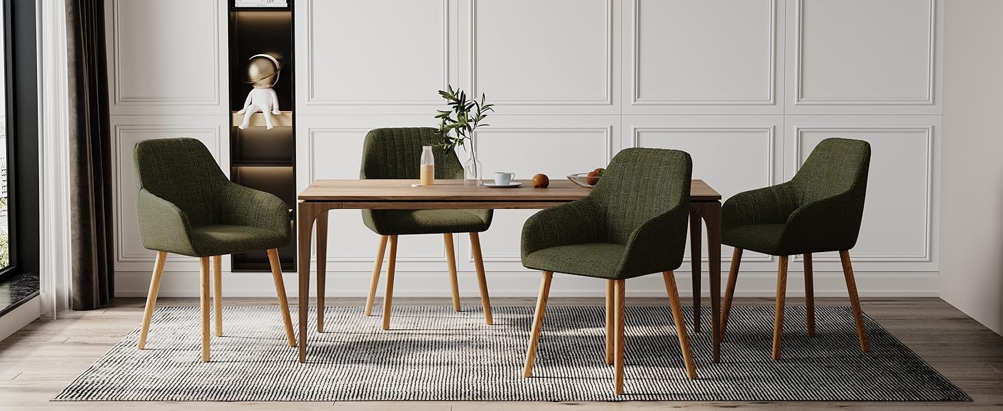 Набір з 4-х стільців для їдальні з підлокітниками, бежевий, з м'яким сидінням та дерев'яними ніжками, з поліестеру