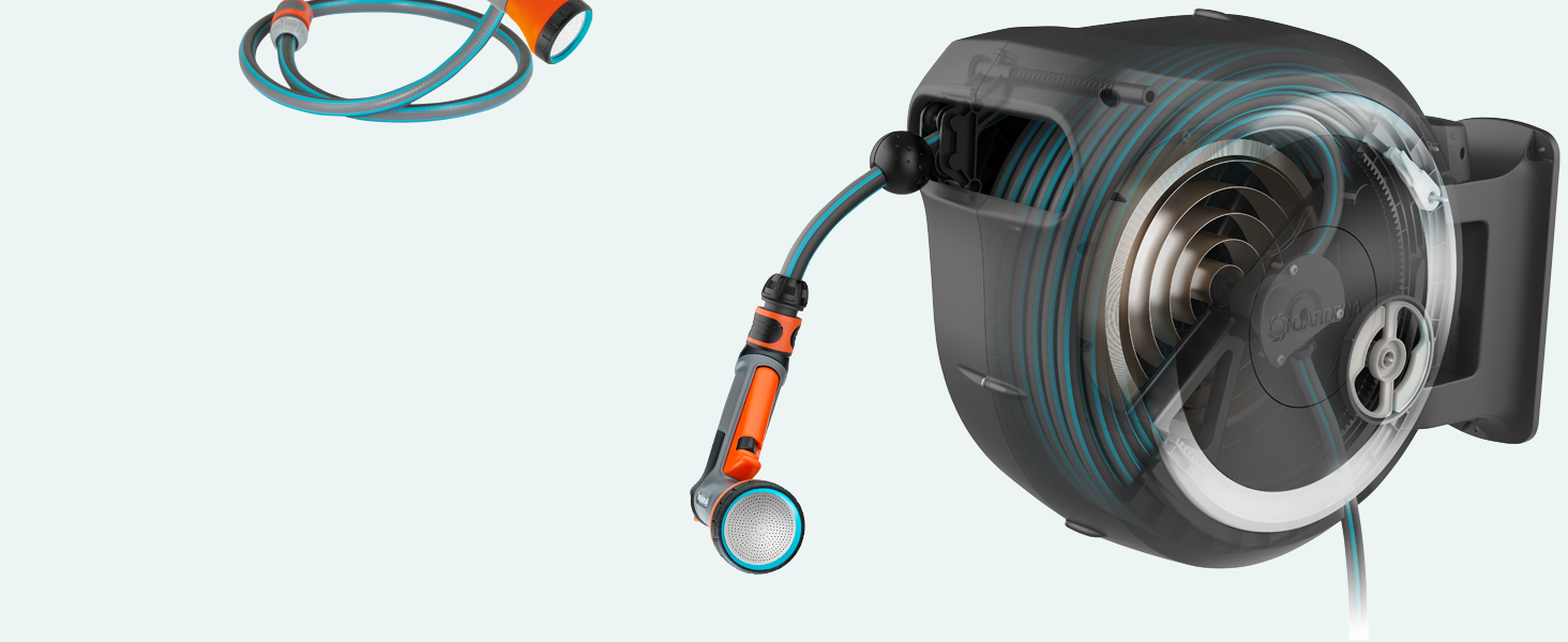 Шланг садовий Gardena RollUp M 20 м: гнучкий, з тримачем для стіни, з розпилювачем та шлангом 20 м (18612-20)