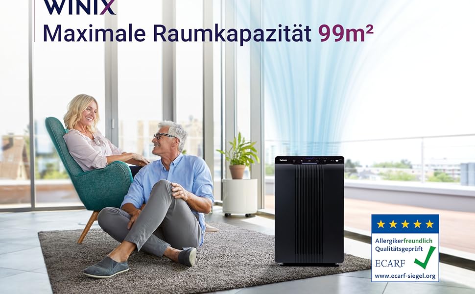 Очищувач повітря Winix 5500-2 для алергіків та курців, PlasmaWave, CADR 390м³/год, до 99м², датчик якості повітря, авто- та нічний режими, чорний