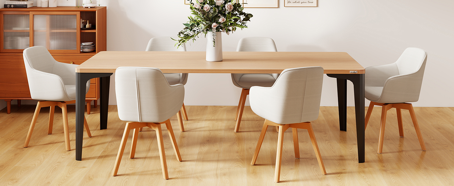 LEWE Комплект з 4 обертових стільців для їдальні з підлокітниками, 360° обертання, сучасна тканина Cord, стільці для кухні з дерев'яними ніжками та спинкою для вітальні, їдальні, спальні (Хакі, 4шт)