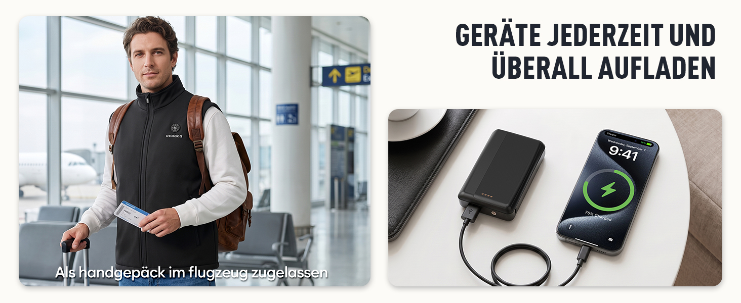 Зігріваюча флісова жилетка чоловіча з Powerbank 16000mAh 7,4V, чорна, розмір L