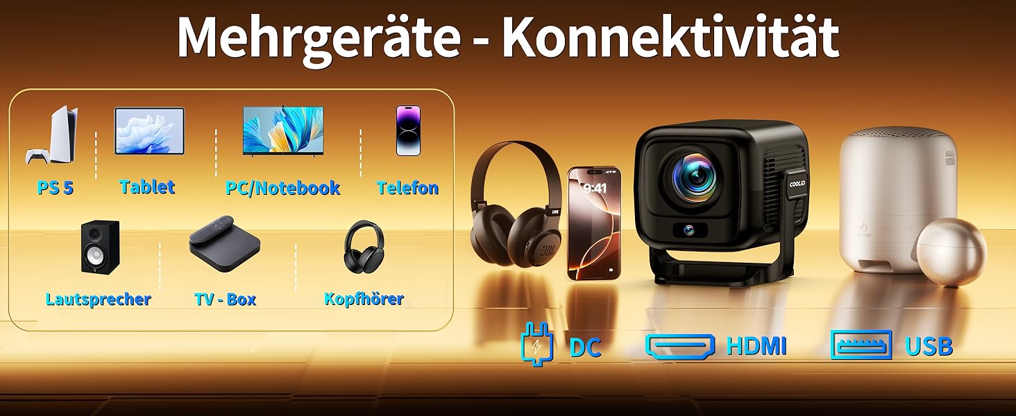 Портативний проєктор Mini Beamer 4K Full HD з 5G WiFi 6, Bluetooth 5.4 та автоматичною корекцією трапецеїдальних спотворень. Підтримка USB/Laptop/PC, з мишкою та пультом дистанційного керування. Чорний (Black-1)