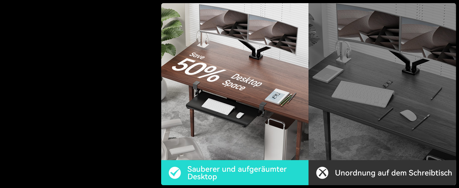 Підставка для клавіатури NearHub, висувна, під стіл, карбоновий дизайн, 65x30 см