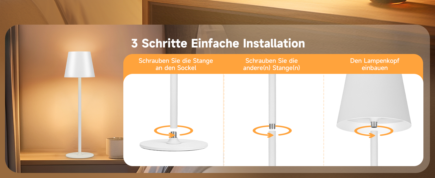 Дві бездротові LED-лампа настільні, перезаряджувані, 3000K та RGB, USB-C, 5500mAh, вологостійкі (Білий, 2 шт.)