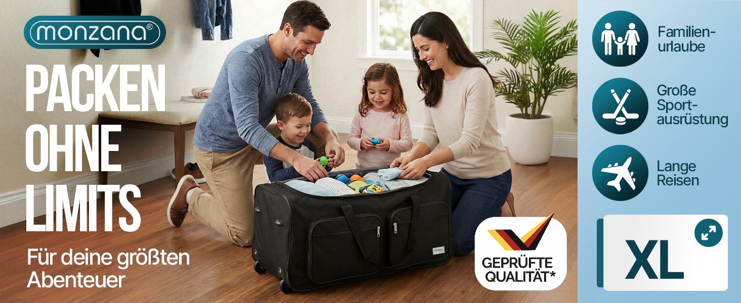 Дорожня сумка на колесах MONZANA XL 85л з телескопічною ручкою, м'який дорожній багаж, фіолетова (70x36x34 см)