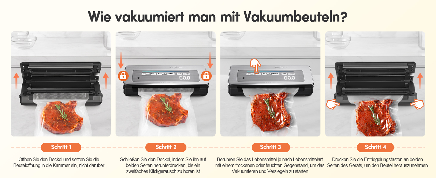 Вакууматор для продуктів сріблястий, 100 Вт, 90 кПа, з вбудованим різачем та цифровим таймером, комплект з 2 рулонами