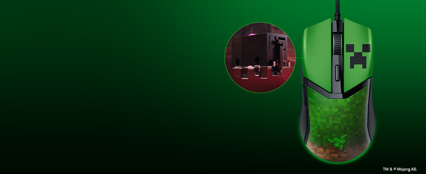Ігрова миша Razer Cobra Minecraft: легка дротова миша з RGB-підсвіткою Chroma, оптичними перемикачами 3-го покоління, вага 57 г, чорна