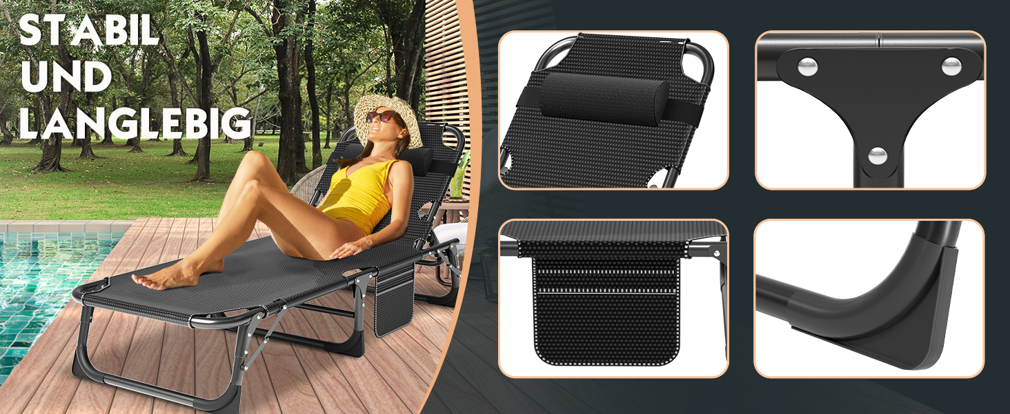 Сонячне ліжко MOPHOTO, складане для саду з матрацом, регульована спинка та підніжка, портативне, для дому та вулиці, складна (зелене дитяче ліжко, сірий килимок)