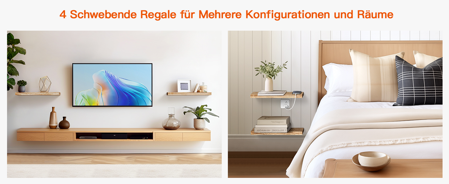 Полиця настінна Pipishell Wandregal Holz 40 см, набір 4 шт., дерево Paulownia, плаваюча полиця для кухні, ванної, спальні, офісу (світло-коричнева)