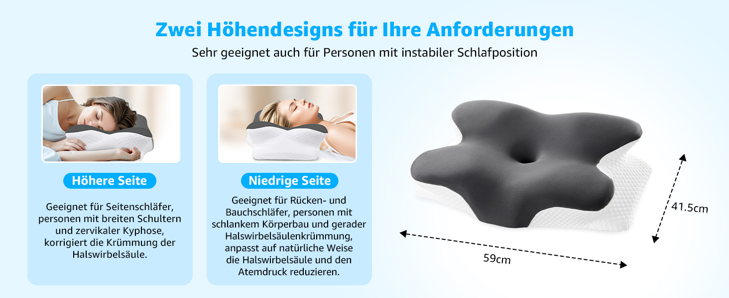 Подушка ортопедична з піни Memory Foam BRO для сну на боці, спині та животі, 60x40x13 см з 2 наволочками
