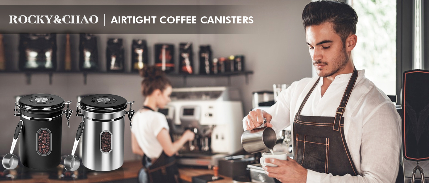 Кавова банка ROCKY&CHAO з нержавіючої сталі 2,8L з віконцем, для кавових зерен, чаю, горіхів, какао. Зберігає свіжість до 1кг. MCUK-2.8L-Silver