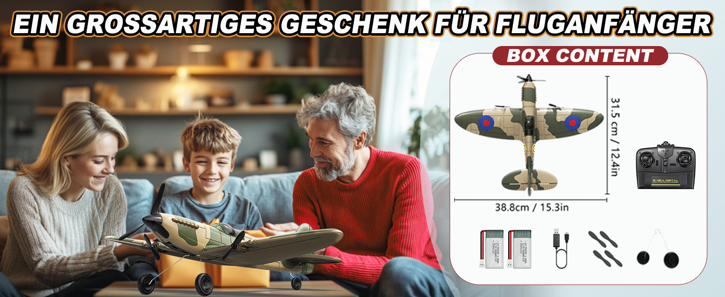 RC літак Hawk's Work Spitfire 2.4GHz - радіокерований винищувач для дітей та початківців, готовий до польоту, 6-осьовий гіростабілізатор