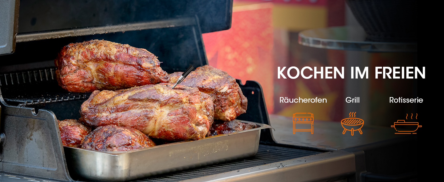 Беспроводной термометр для мяса DOQAUS 158m Bluetooth, IPX7, для гриля, духовки, мангала, аэрофритюрниці, чорний