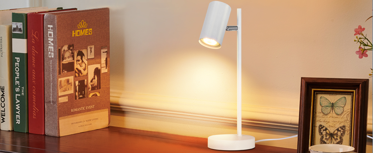 Настільна лампа для вітальні, спальні та офісу: поворотна 350°, цоколь GU10, металева, з вимикачем, білий (2 шт.)