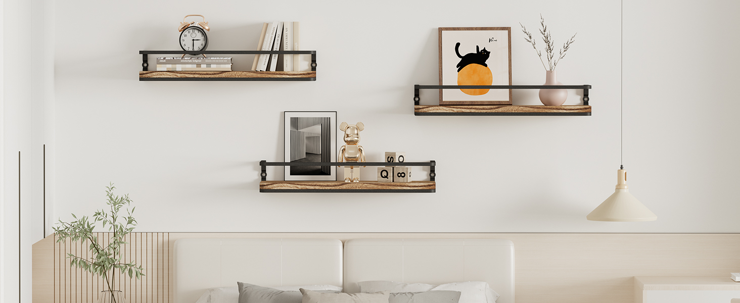 Полиця настінна дерев'яно-металева Wandregal 2 шт 42 см коричнево-чорна для ванної, спальні, вітальні, кухні, офісу